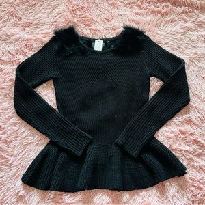 Lime Black Medium Fluffy Collar Cardigan Sweater